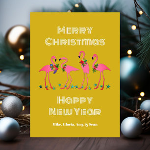 Seas and Greetings Flamingos Christmas Flat Card