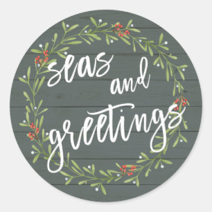 Seas and Greetings Nautical Christmas Classic Round Sticker