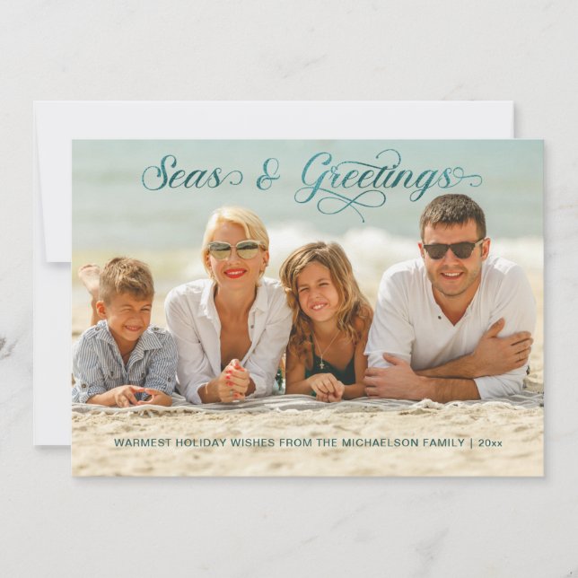 Seas and Greetings Nautical Holiday Photo Card (Front)