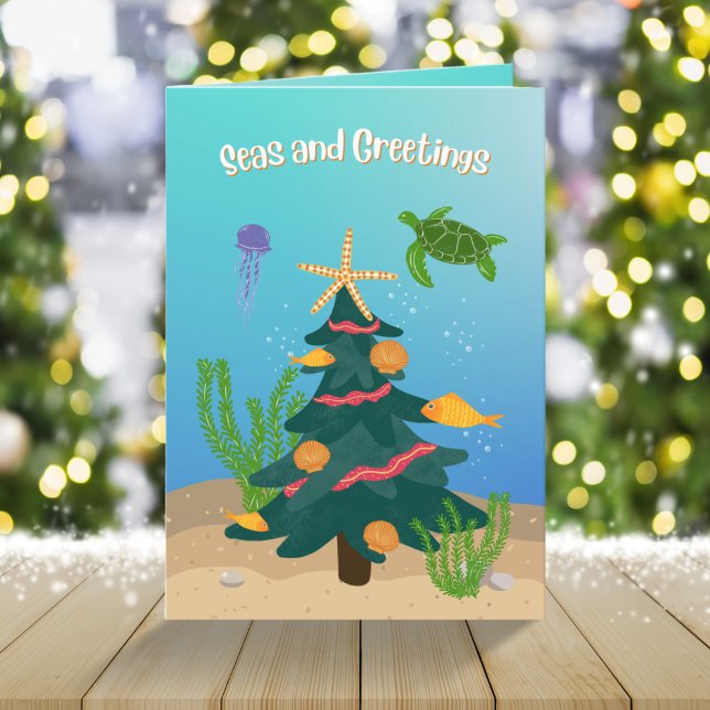 Seas and Greetings Ocean Christmas Tree Non-Photo Holiday Card (Creator Uploaded)