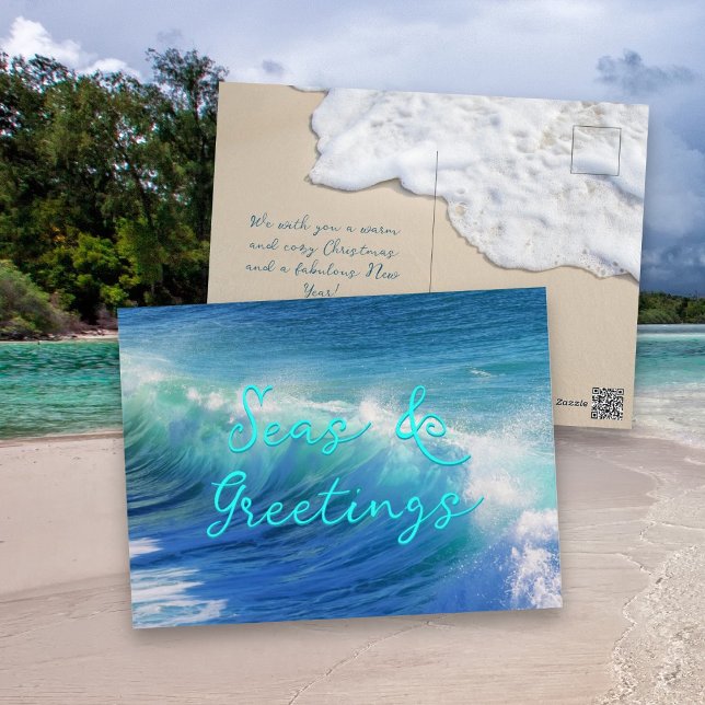 Seas and Greetings Ocean Waves Holiday Postcard (Creator Uploaded)