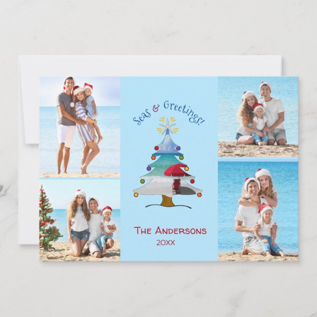 Seas and Greetings Photo Beach Christmas Holiday Card (Front)