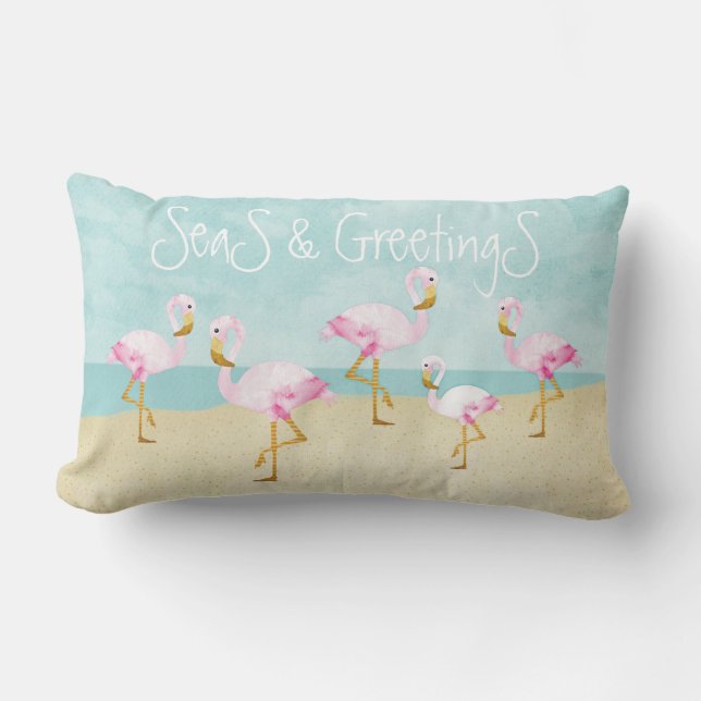 Seas and Greetings Pink Flamingos Lumbar Cushion (Front)
