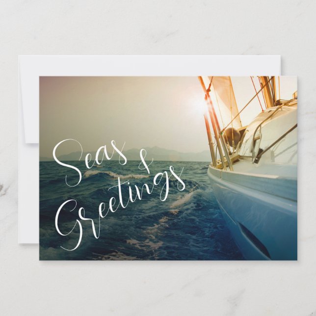 Seas and Greetings Sailing Christmas Holiday Card (Front)