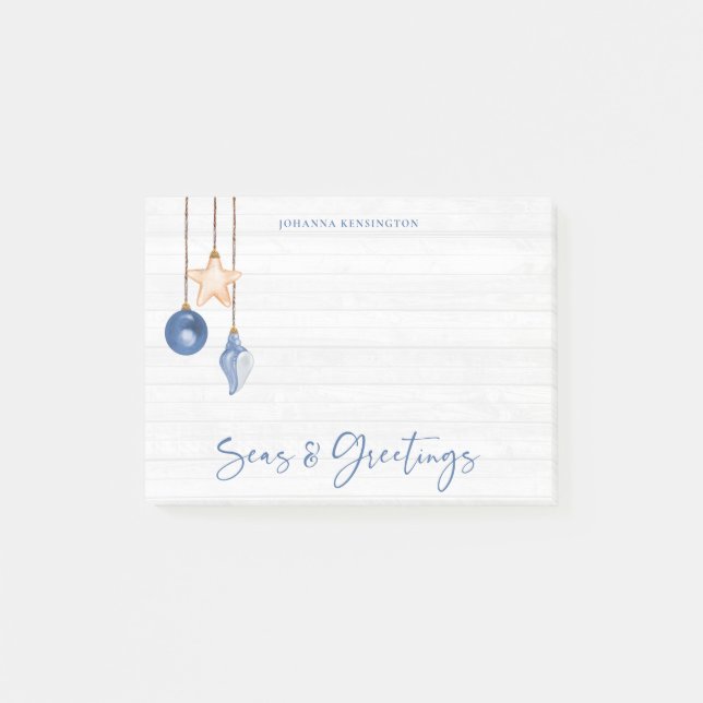 Seas and Greetings Seashell Ornament Coastal Wood Post-it Notes (Front)