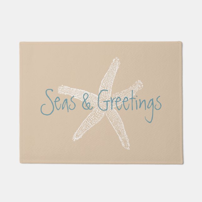 Seas and Greetings Starfish on Sand Brown Doormat (Front)