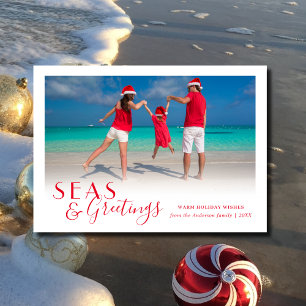 Seas and Greetings Tropical Coastal Red Holiday Card