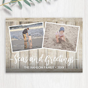 Seas & Greetings 5 Photo Beach Vacation Wood Holiday Card