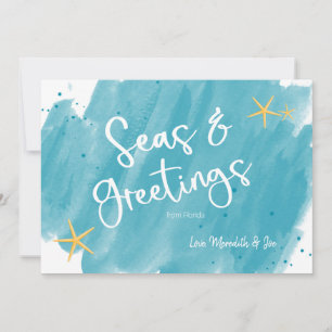 Seas & Greetings Aqua Teal Watercolor Holiday Card