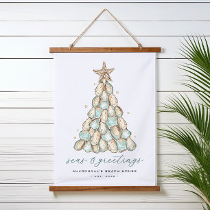 "Seas & Greetings" Beach House Christmas Oyster Hanging Tapestry