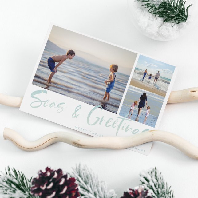 Seas & Greetings Beach Photo Collage Holiday Card (Creator Uploaded)