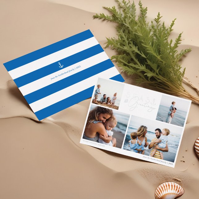 Seas & Greetings Blue Nautical Multiple Photo Foil Holiday Card (Seas & Greetings Blue Nautical Multiple Photo Foil Holiday Card)