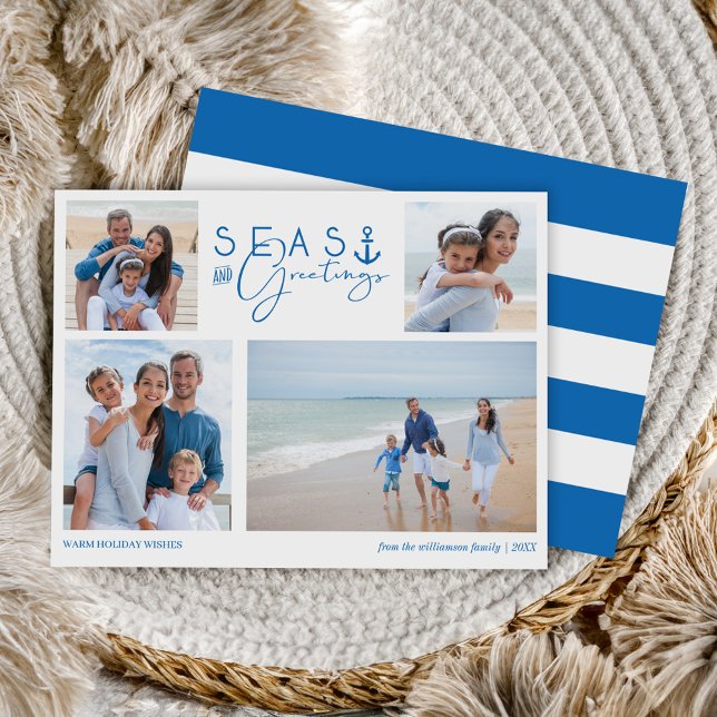 Seas & Greetings Blue Nautical Multiple Photo Holiday Card (Seas & Greetings Blue Nautical Multiple Photo Holiday Card)