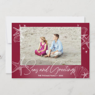 Seas & Greetings Burgundy Photo Beach Starfish Holiday Card
