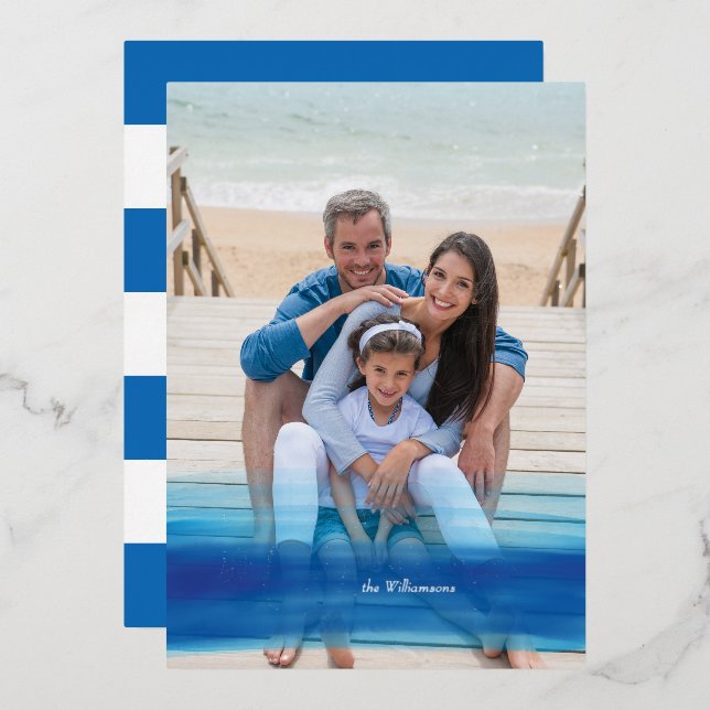 Seas & Greetings Coastal Blue Ocean Ombre Photo Foil Holiday Card (Front/Back)