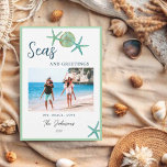 Seas & Greetings Coastal Christmas with photo  Holiday Card<br><div class="desc">Capture the coastal charm of Christmas with this stunning watercolor starfish and sand dollar greeting card. Featuring a serene aqua colour palette, this card evokes the tranquillity of the ocean and the joy of the holiday season. Personalise your card by adding a cherished family photo. This coastal Christmas card is...</div>