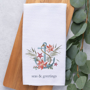 Seas & Greetings   Coastal Holiday Tea Towel