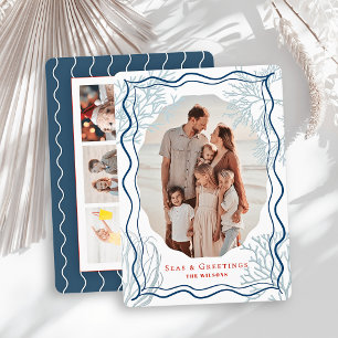 Seas & Greetings Coral Navy 4 Photo Christmas Holiday Card