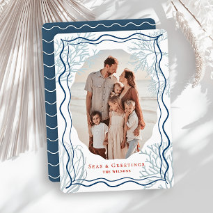 Seas & Greetings Coral Navy Photo Christmas Holiday Card