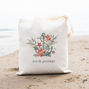 Seas & Greetings   Nautical Christmas Anchor Tote Bag