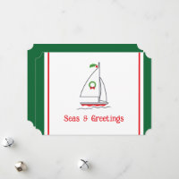 Seas & Greetings Nautical Pun Holiday Card White