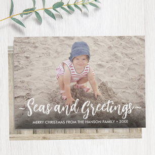 Seas & Greetings Photo Christmas Beach Wood Holiday Card