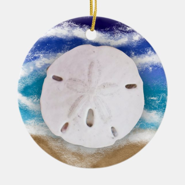 Seas & Greetings | Sand Dollars and Ocean Waves Ceramic Tree Decoration (Front)