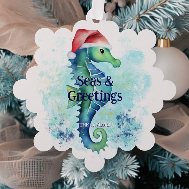 Seas & Greetings Seahorse Santa Coastal Christmas Tree Decoration Card (Creator Uploaded)
