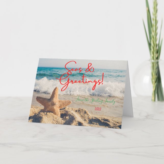 Seas & Greetings Starfish and Beach Coastal Holiday Card (Front)
