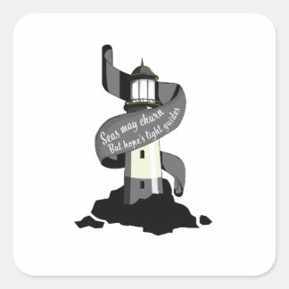 Seas may churn, but hope's light guides square sticker