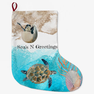 Sea's N Greetings beach ocean Large Christmas Stocking