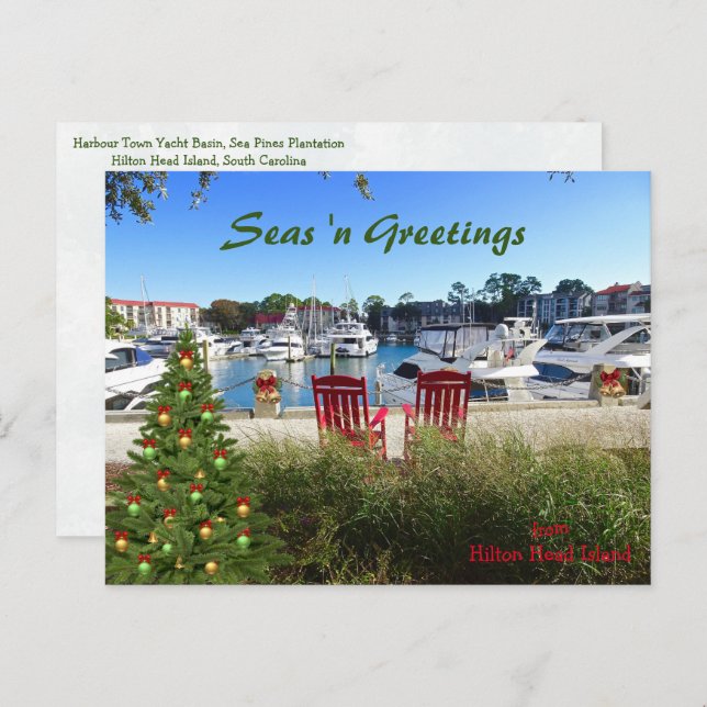 Seas n Greetings from Hilton Head SC Harbour Town Postcard (Front/Back)
