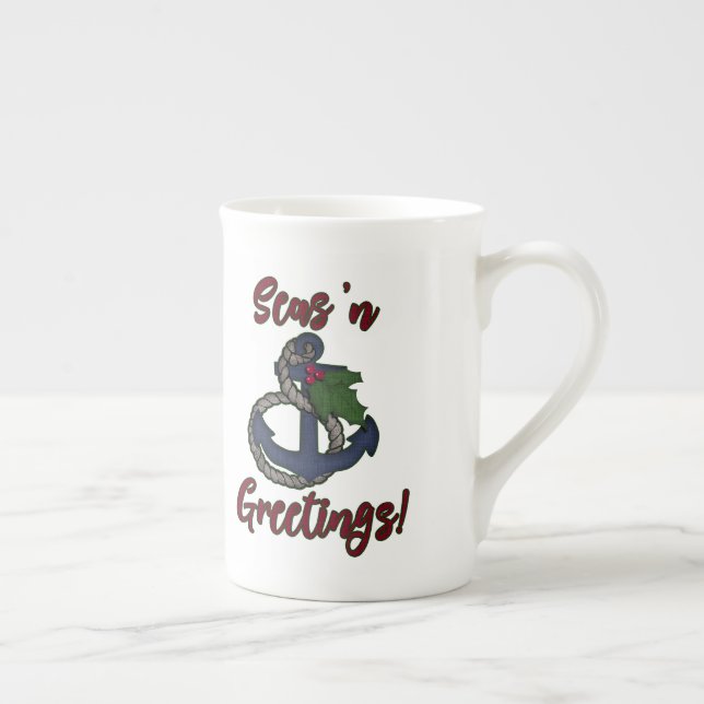 Seas 'N Greetings! | Nautical Christmas Bone China Mug (Right)