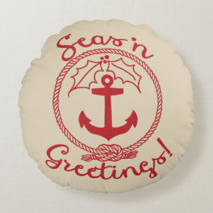 Seas 'n Greetings   Nautical Holiday Round Cushion