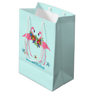Seas n Greetings Pink Flamingos Christmas Medium Gift Bag