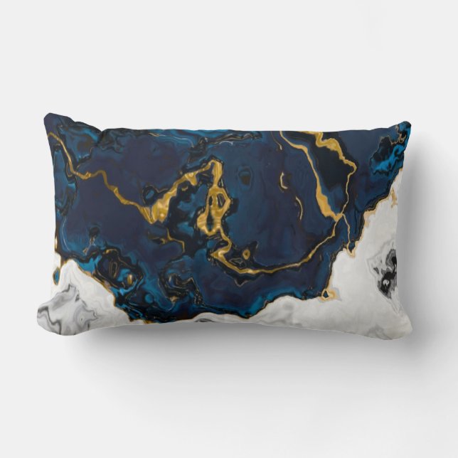 Seas of Emerald Gold blue yellow marble Lumbar Cushion (Front)