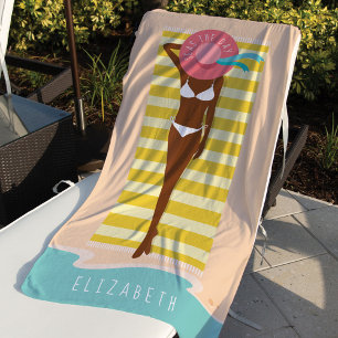 Seas The Day Beach Beauty Sunbathing Custom Name Towel