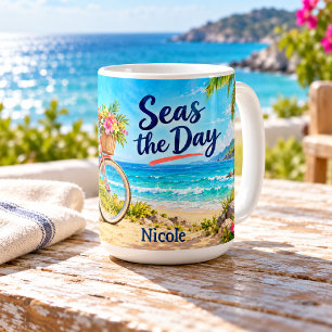 Seas the Day Beach Cruiser & Turquoise Ocean Coffee Mug