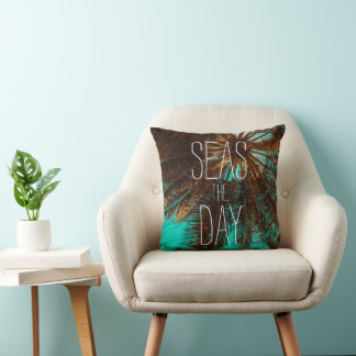 Seas The Day Beach Palm Trees Cushion