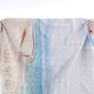 Seas The Day Beached Fishing Boat Fleece Blanket