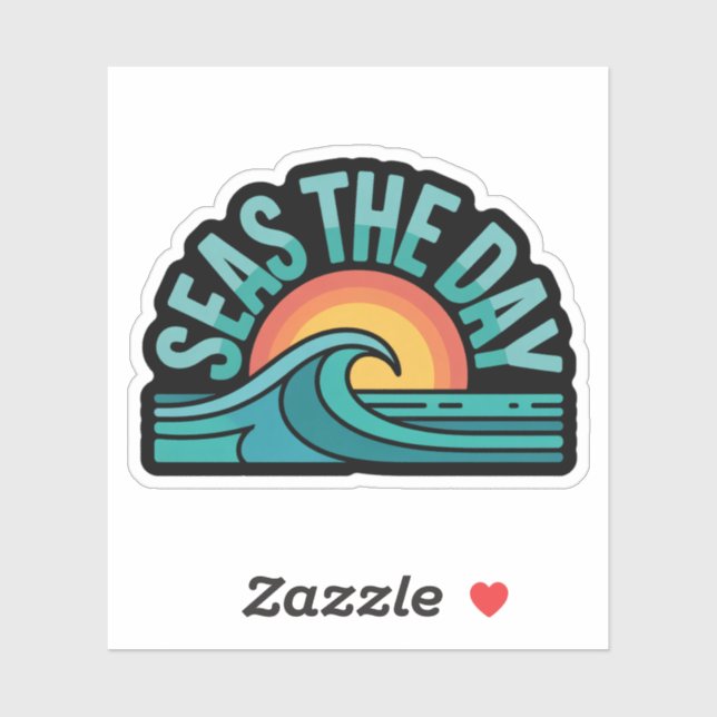 Seas the Day Bold Typography Sun and Ocean Waves (Sheet)
