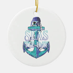 Seas The Day Pirate Anchor Ceramic Tree Decoration