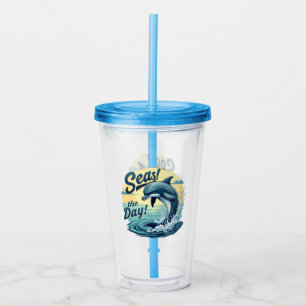 Seas the Day Retro Dolphin Ocean Aesthetic Acrylic Tumbler