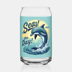 Seas the Day Retro Dolphin Ocean Aesthetic Can Glass