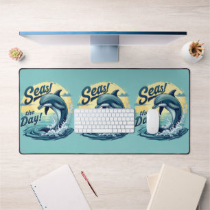 Seas the Day Retro Dolphin Ocean Aesthetic Desk Mat