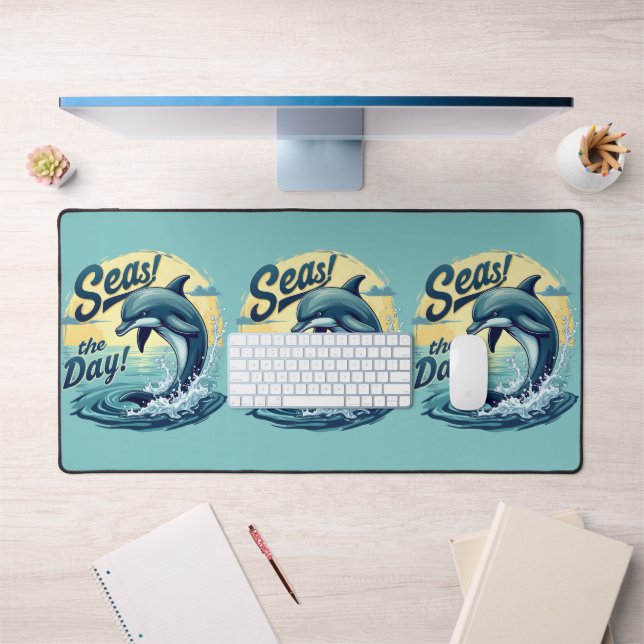 Seas the Day Retro Dolphin Ocean Aesthetic Desk Mat (Office 1)