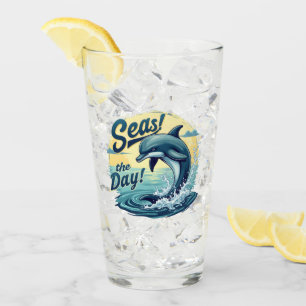 Seas the Day Retro Dolphin Ocean Aesthetic Glass