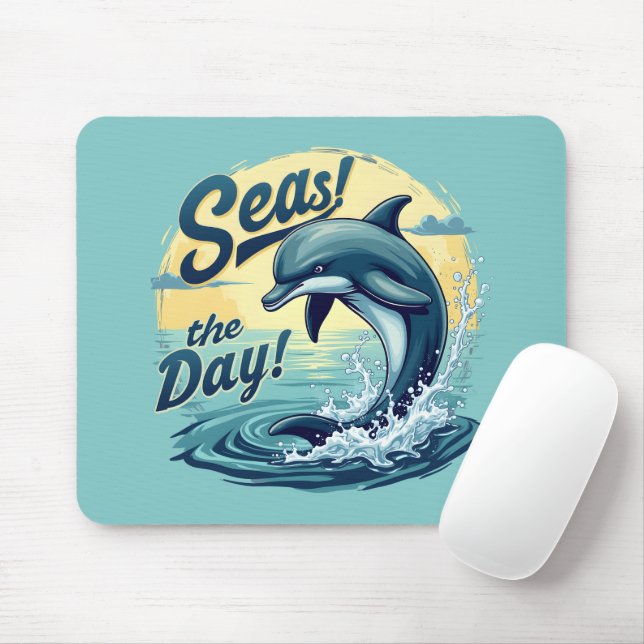 Seas the Day Retro Dolphin Ocean Aesthetic Mouse Mat (With Mouse)