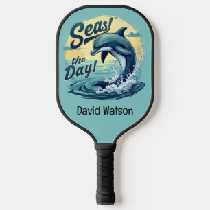 Seas the Day Retro Dolphin Ocean Aesthetic Pickleball Paddle