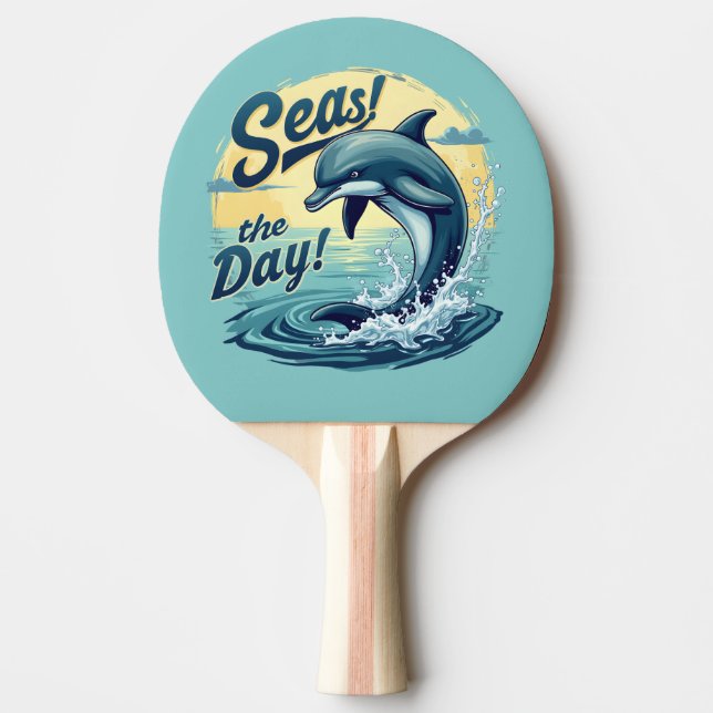 Seas the Day Retro Dolphin Ocean Aesthetic Ping Pong Paddle (Front)